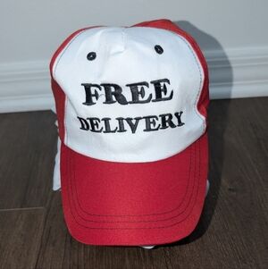 Free Delivery Red & White Adjustable Hat Costume Prop Delivery Driver